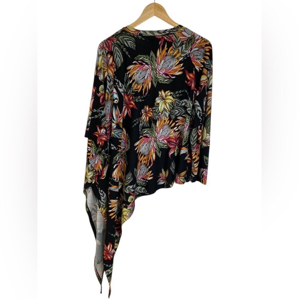 Rogue Collection Black Floral Asymmetrical Top Size 1X